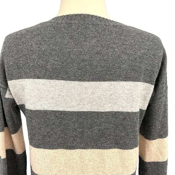 SWTR Women's XS Sweater Gray Striped Merino Cashmere Crew Neck Pullover Soft - Picture 4 of 9